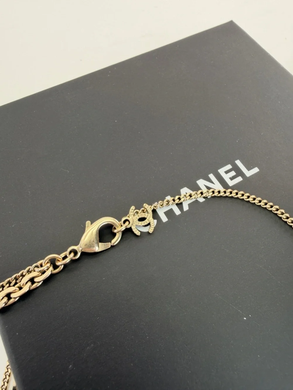 CHANEL Crystal CC Multi Strand Chain Necklace Gold